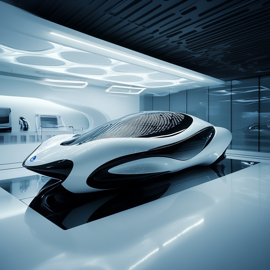 Futuristic Lexus car showcased in future showroom.