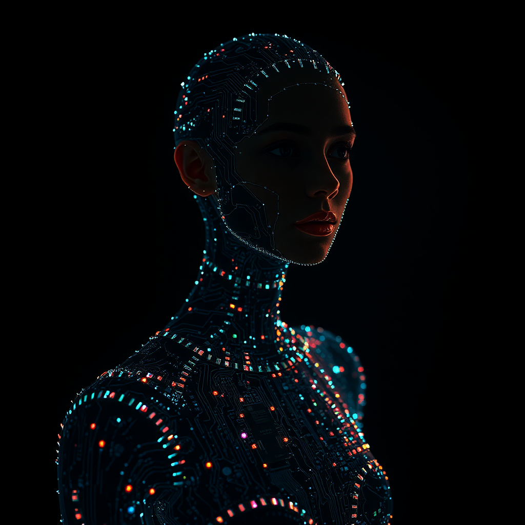 Futuristic Metallic Circuit Woman Portrait