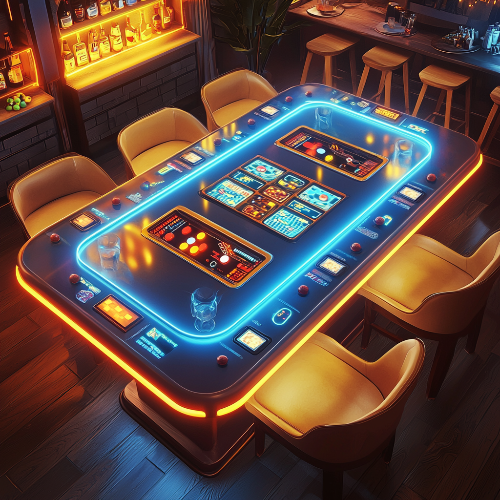 Futuristic Retro Arcade Dining Table with Classic Games