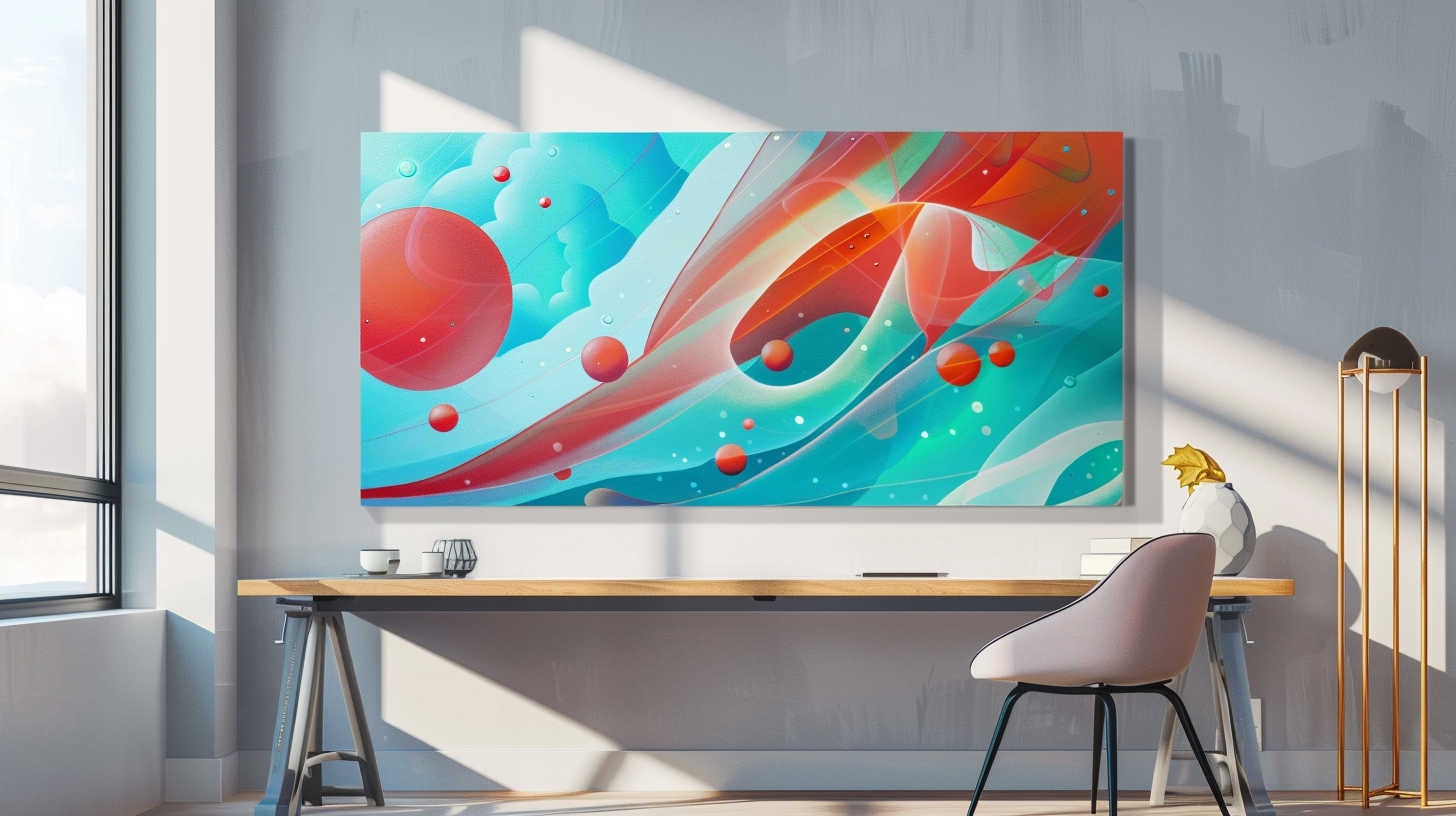 Futuristic Shapes Painting with Red and Blue Colors