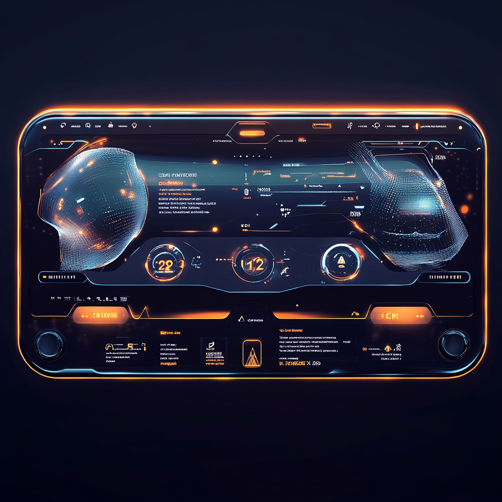 Futuristic automotive interface design with glassmorphism.