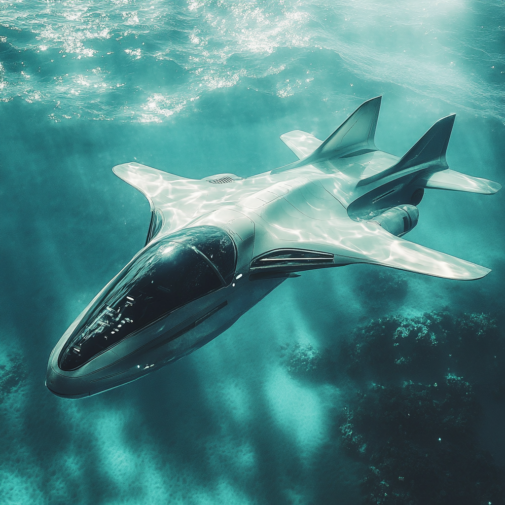 Futuristic underwater fighter vehicle with special windscreen