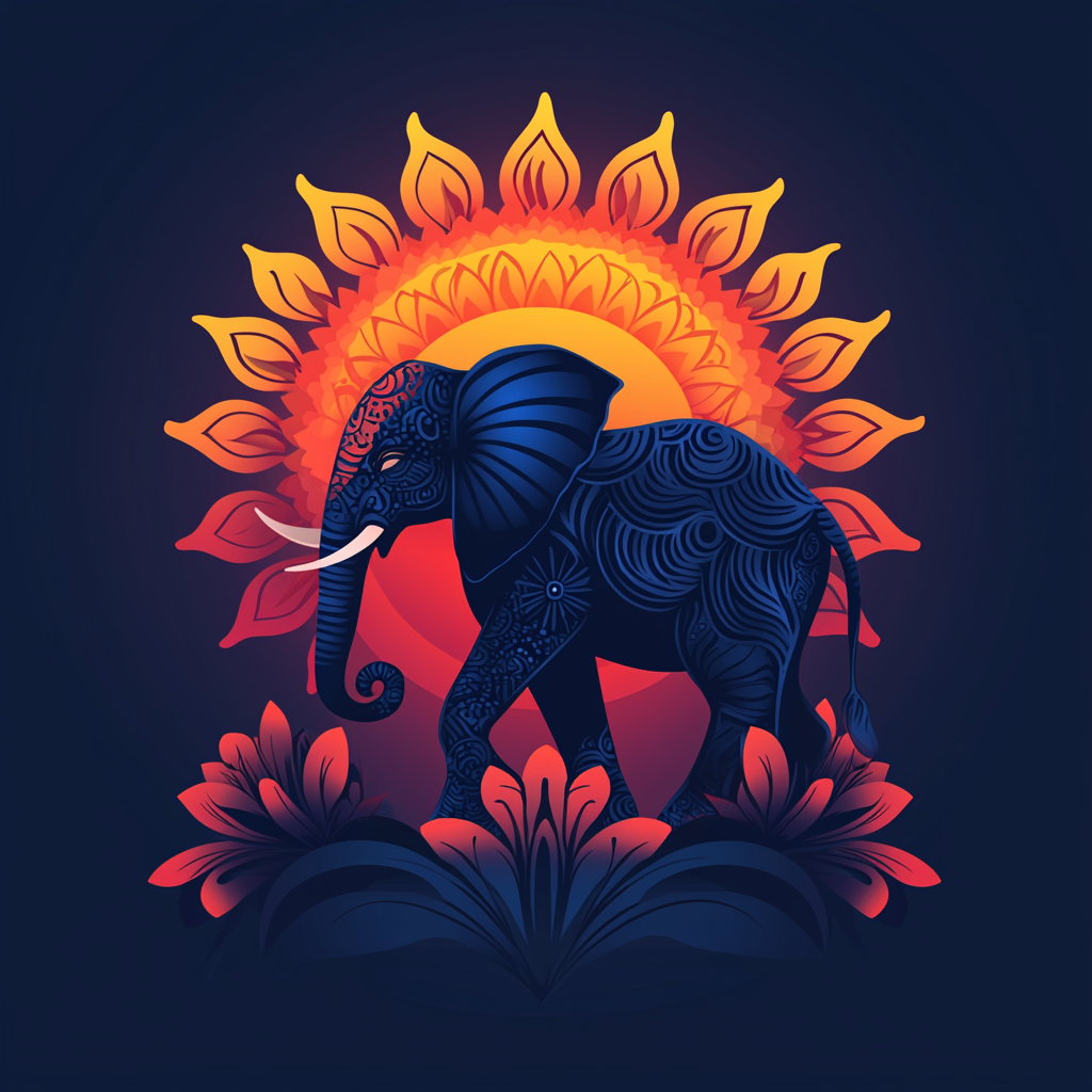 Ganesh culture logo with elephant, sun, and flower