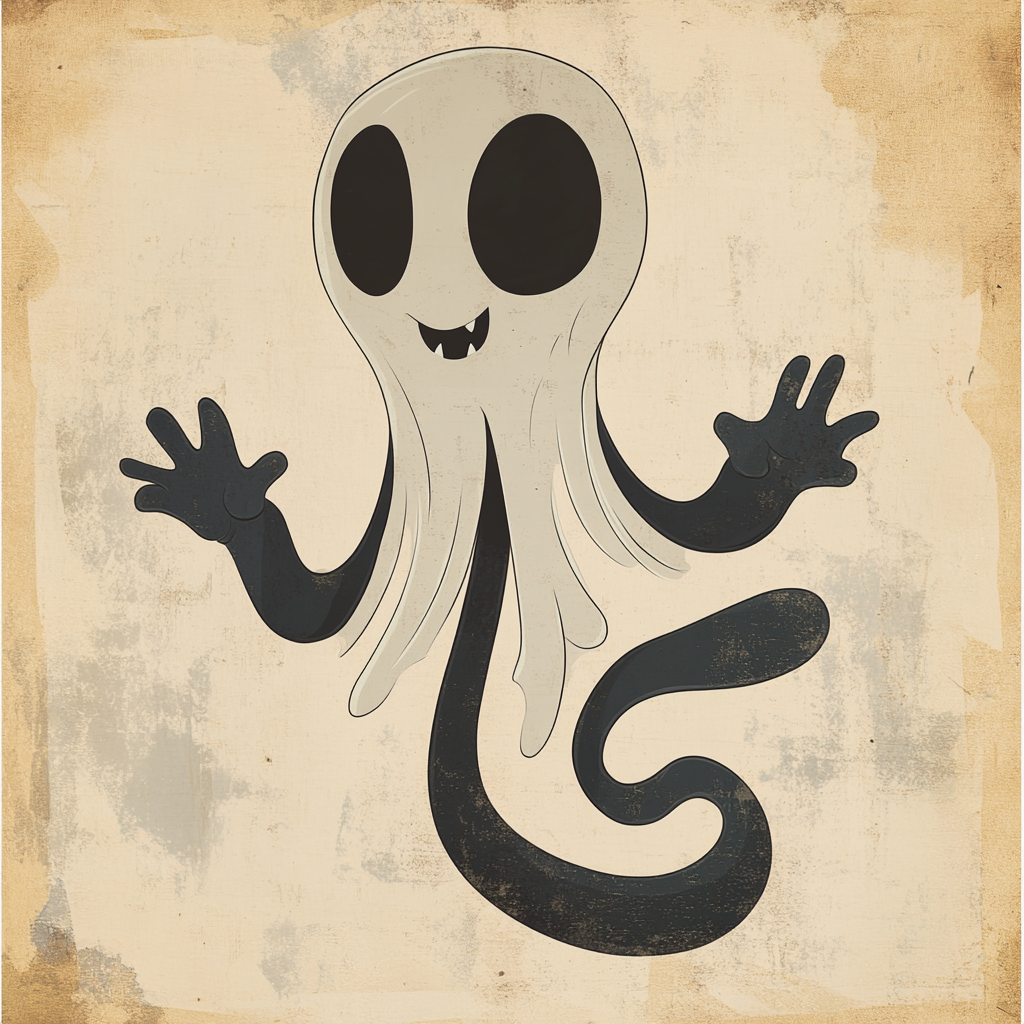 Gentle ghost in vintage cartoon style design