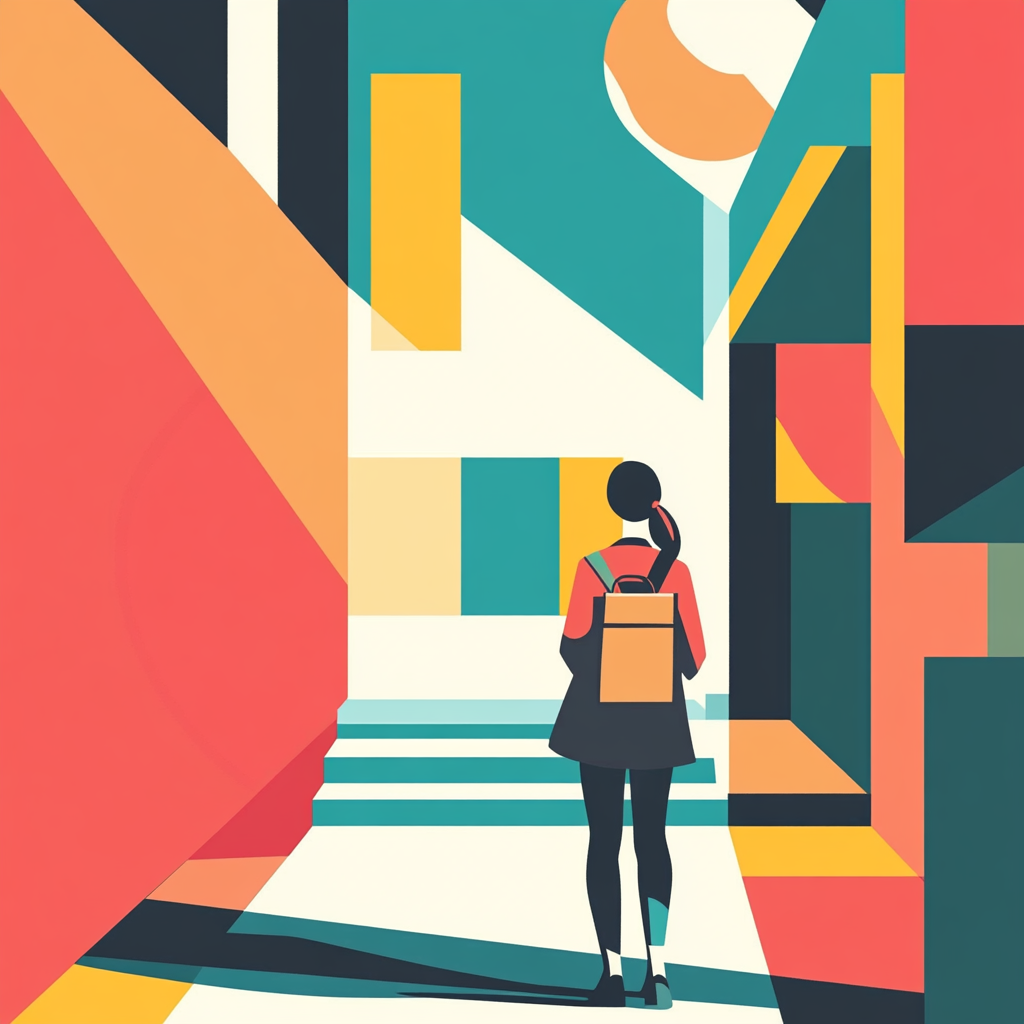 Geometric Style School Poster with Bold Colors