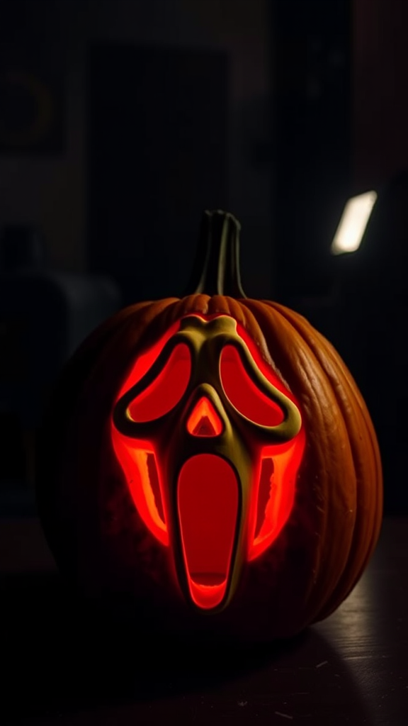 Ghostface Pumpkin Scream in Dark Room