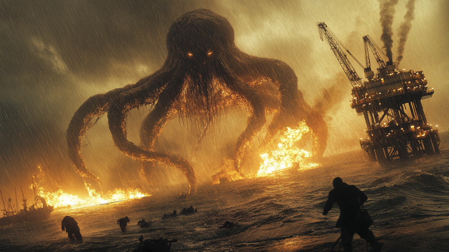 Giant Beast Cthulu Destroys Oil Rig