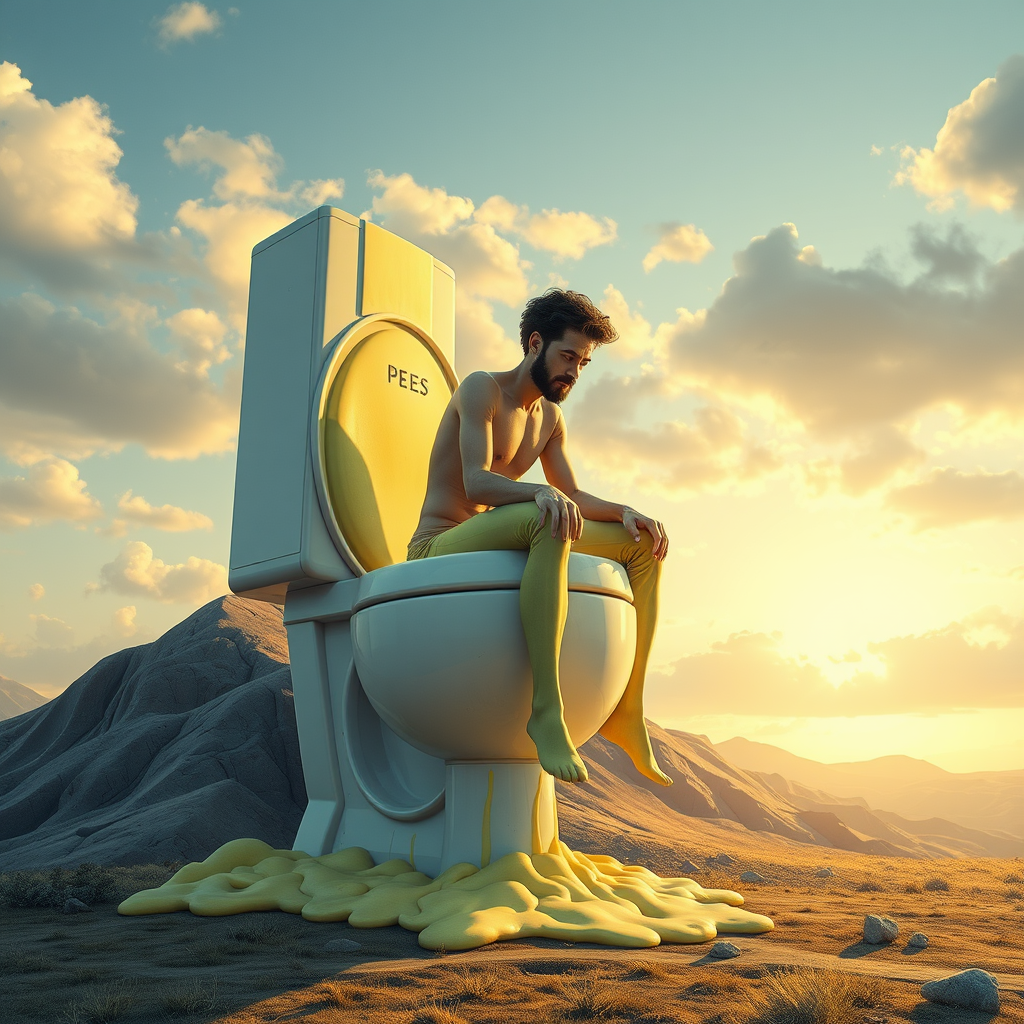Giant Man of Pee on Futuristic Toilet