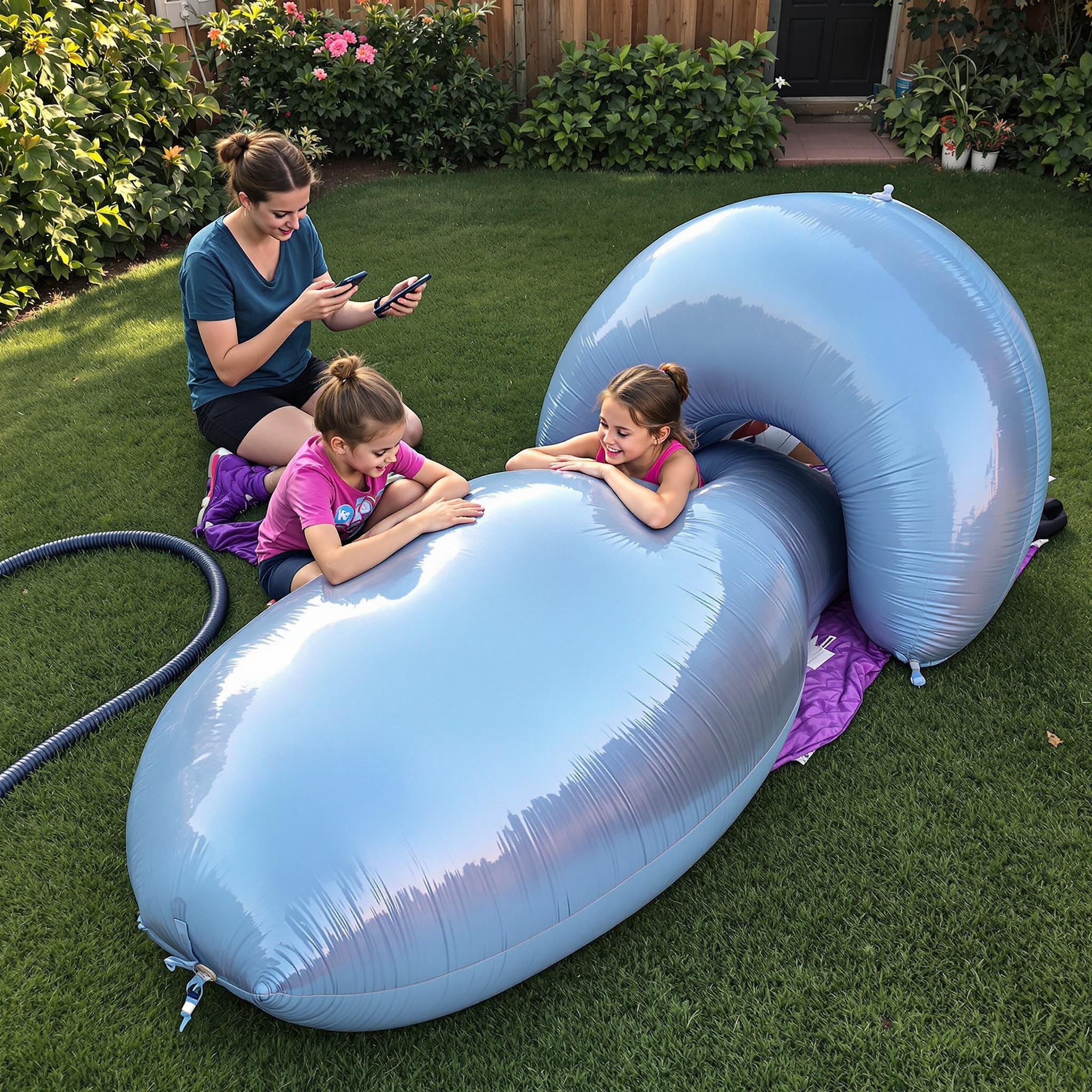 Girl Inflates Wetsuit in Backyard While Family Watches