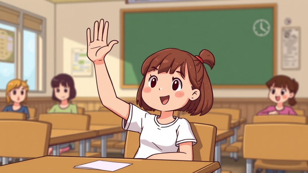 Girl raising hand in classroom asking for permission