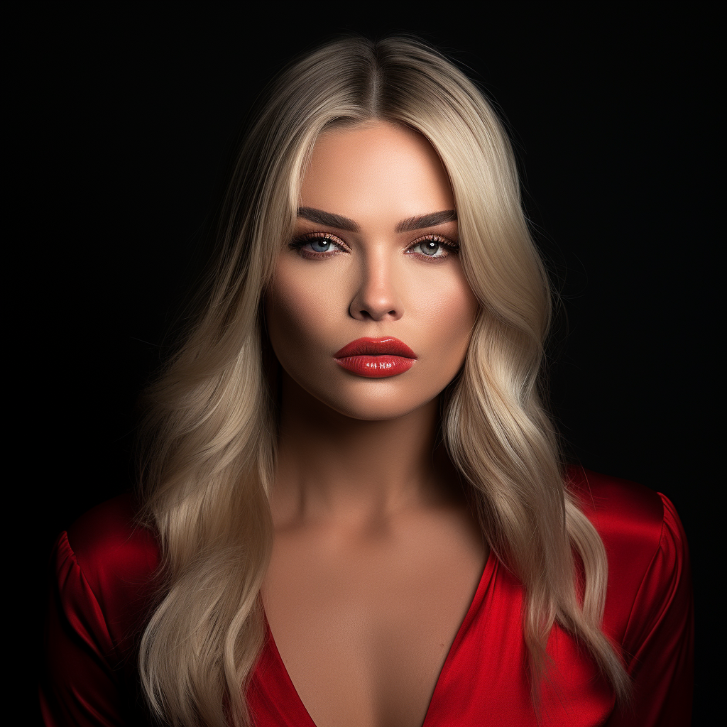 Glamorous Blonde Model in Red Top at Night