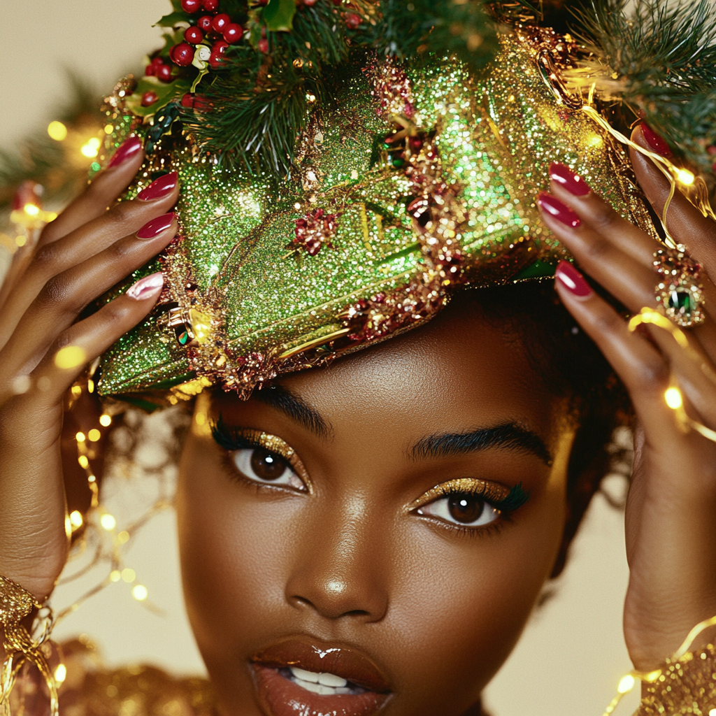 Glamorous Holiday Purse on Woman's Head