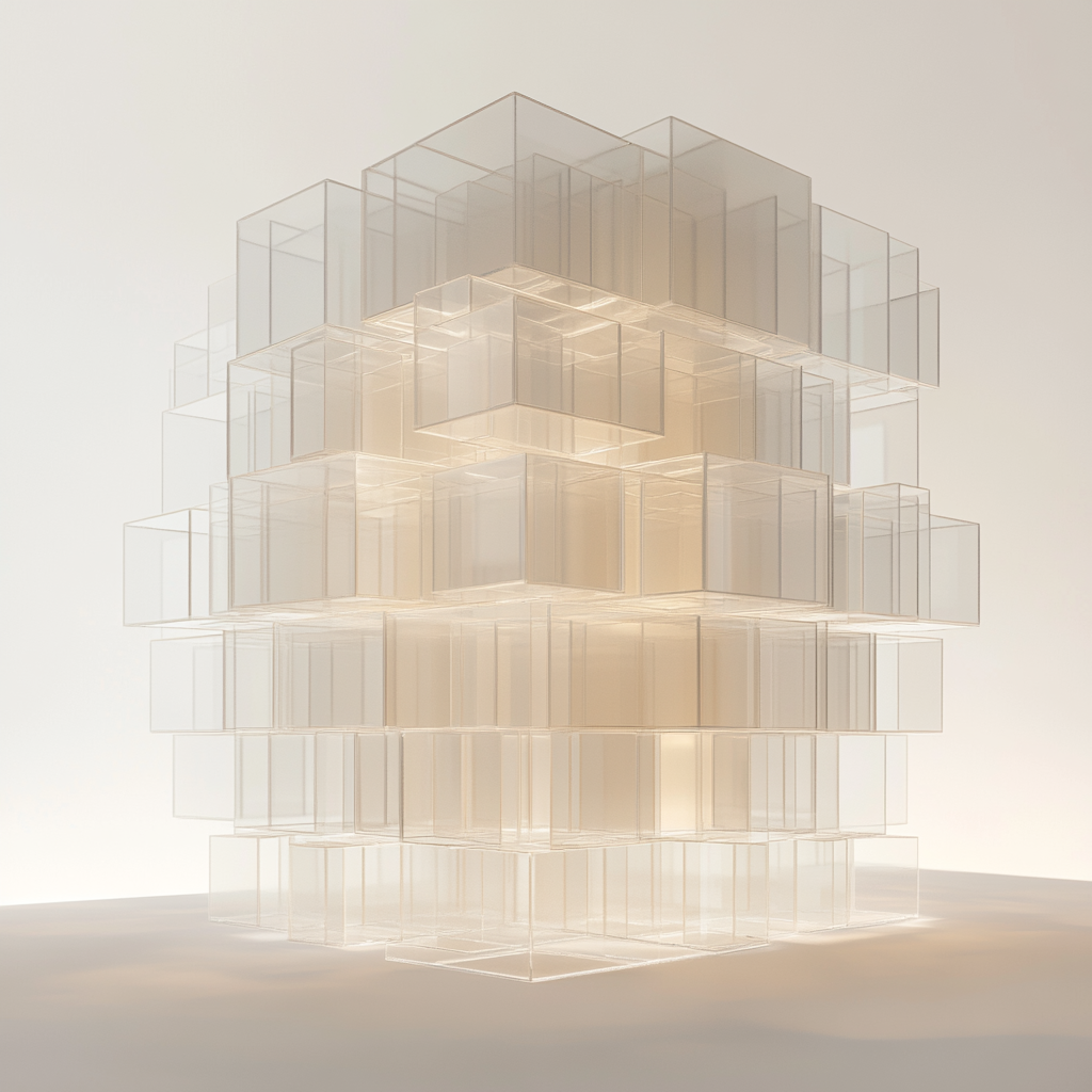 Glass cube with transparent boxes in Japanese style