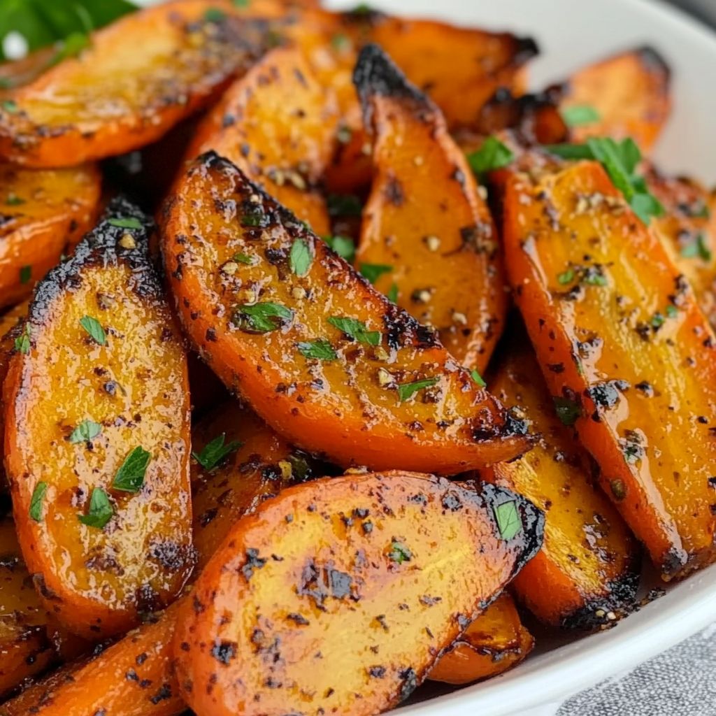 Glossy honey garlic carrots with herbs and seasoning