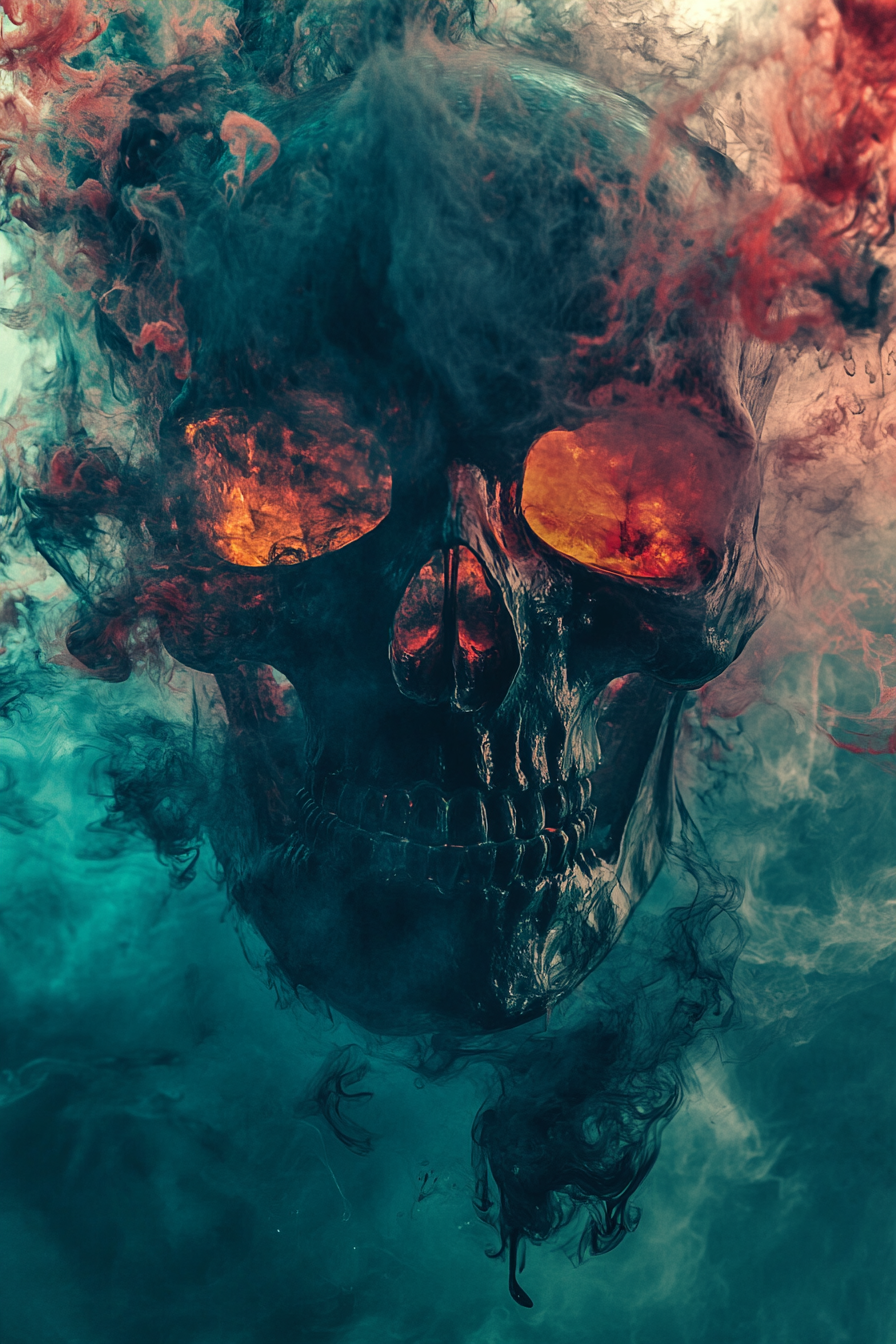 Glowing skull with colorful background, surreal art