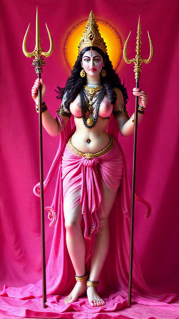 Goddess Parvati in Pink with a Trident