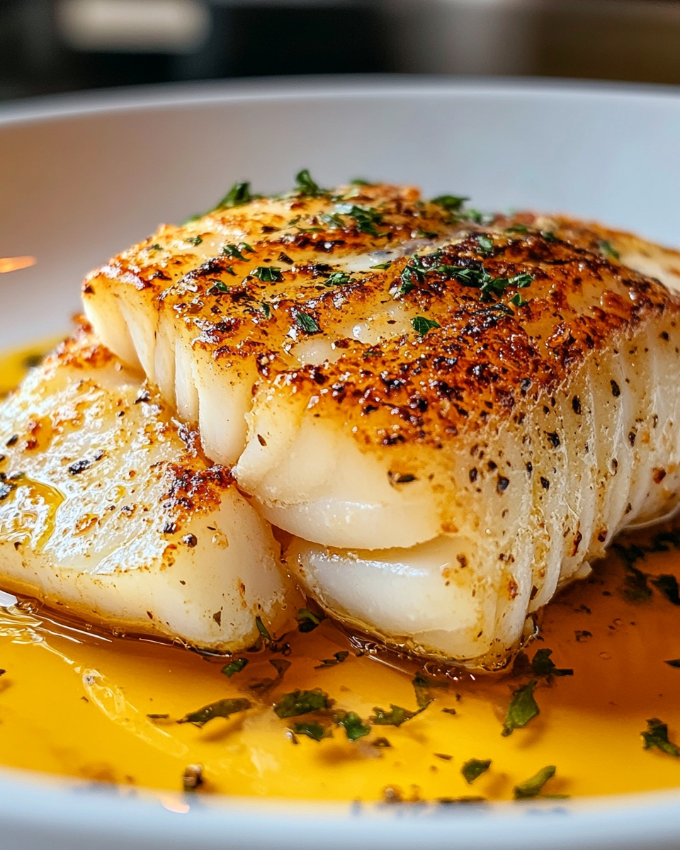 Golden Baked Cod with Lemon in White Bowl