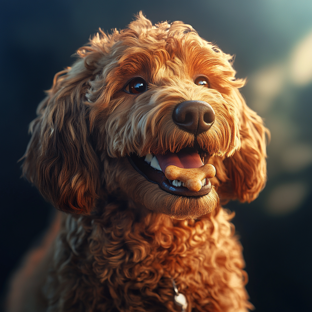 Golden Doodle Dog with Bone in Futuristic Style 