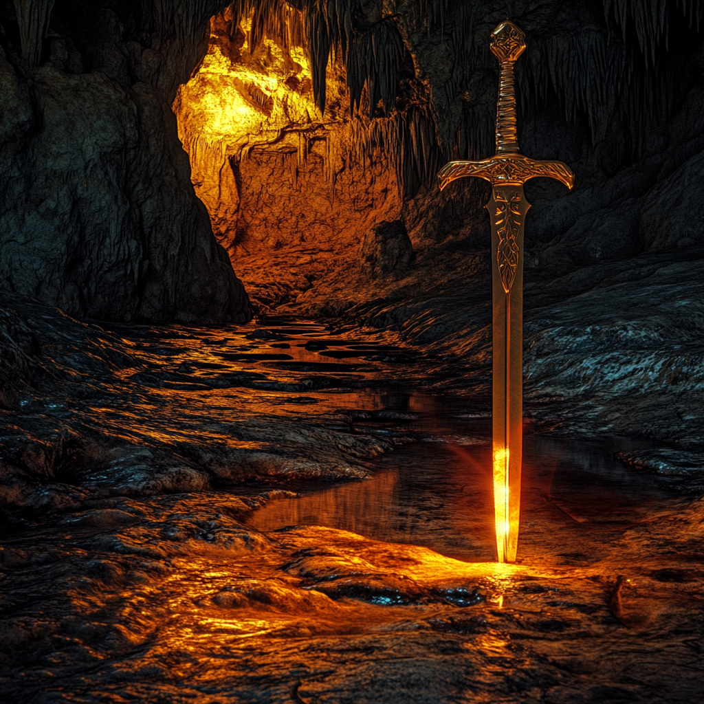 Golden Dragon's Cave with Shining Sword and Armor