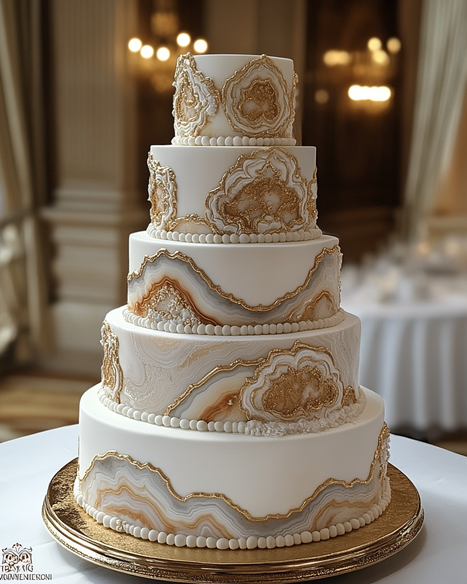 Golden Geode Palace Cake in Ballroom Setting