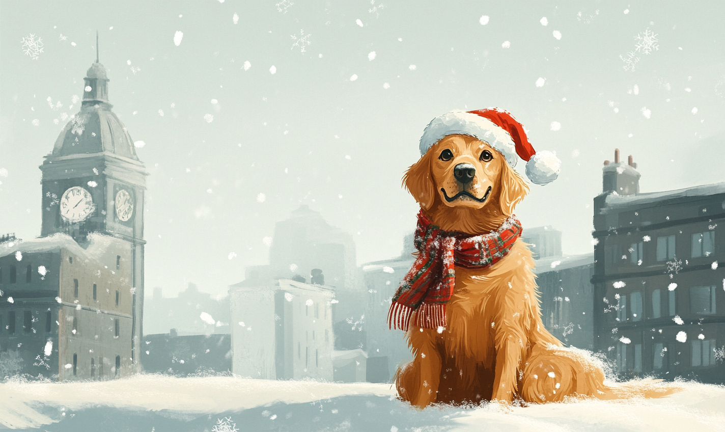 Golden Retriever with hat and scarf at Guinness Factory.