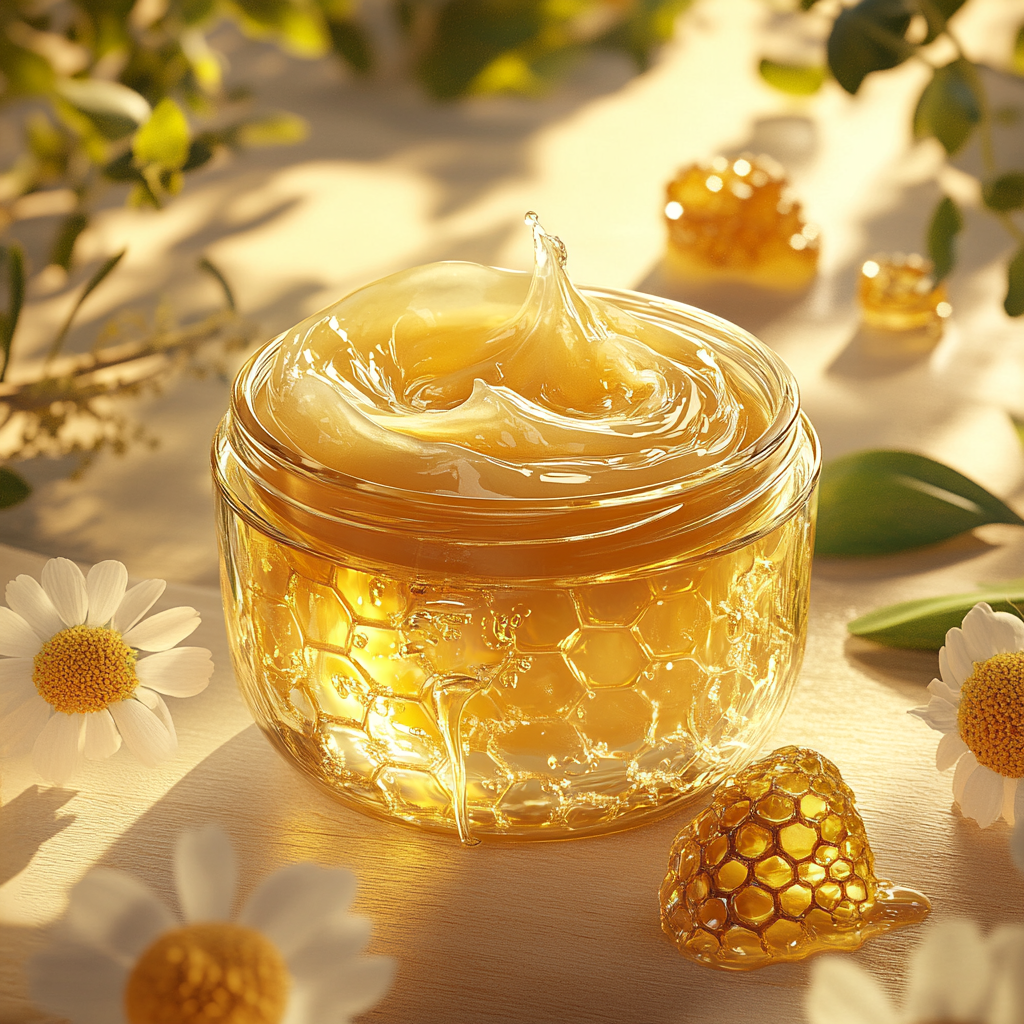 Golden honey cream in elegant glass jar