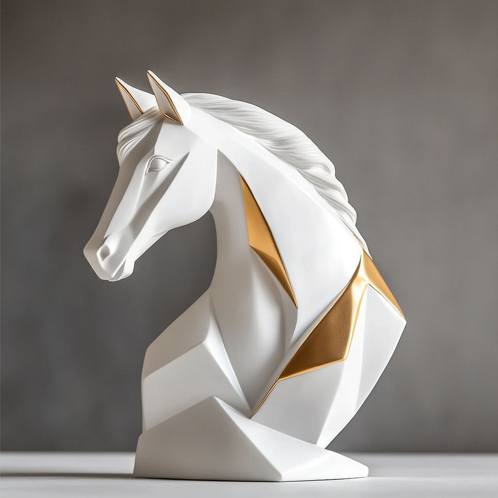 Golden horse sculpture with diamonds, minimalist design