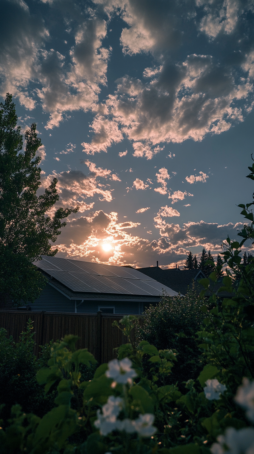 Golden hour solar panels on Alberta home