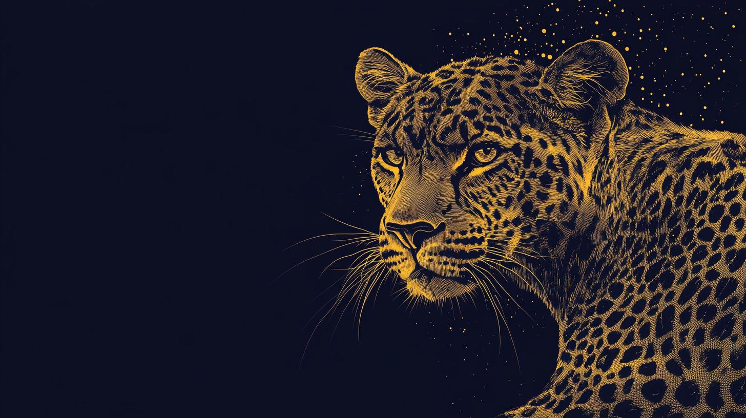 Golden wild animal on black and blue gradient background.