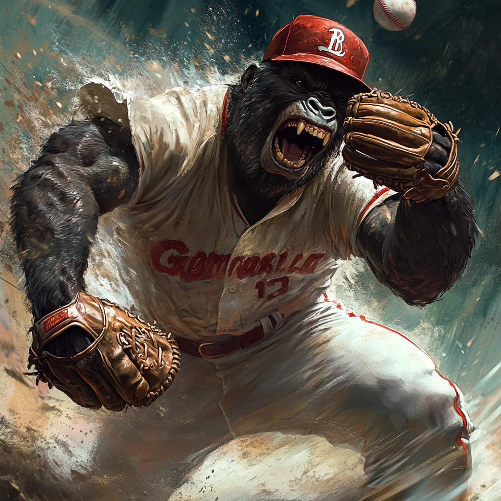 Gorilla pitcher throws strikeout pitch for win