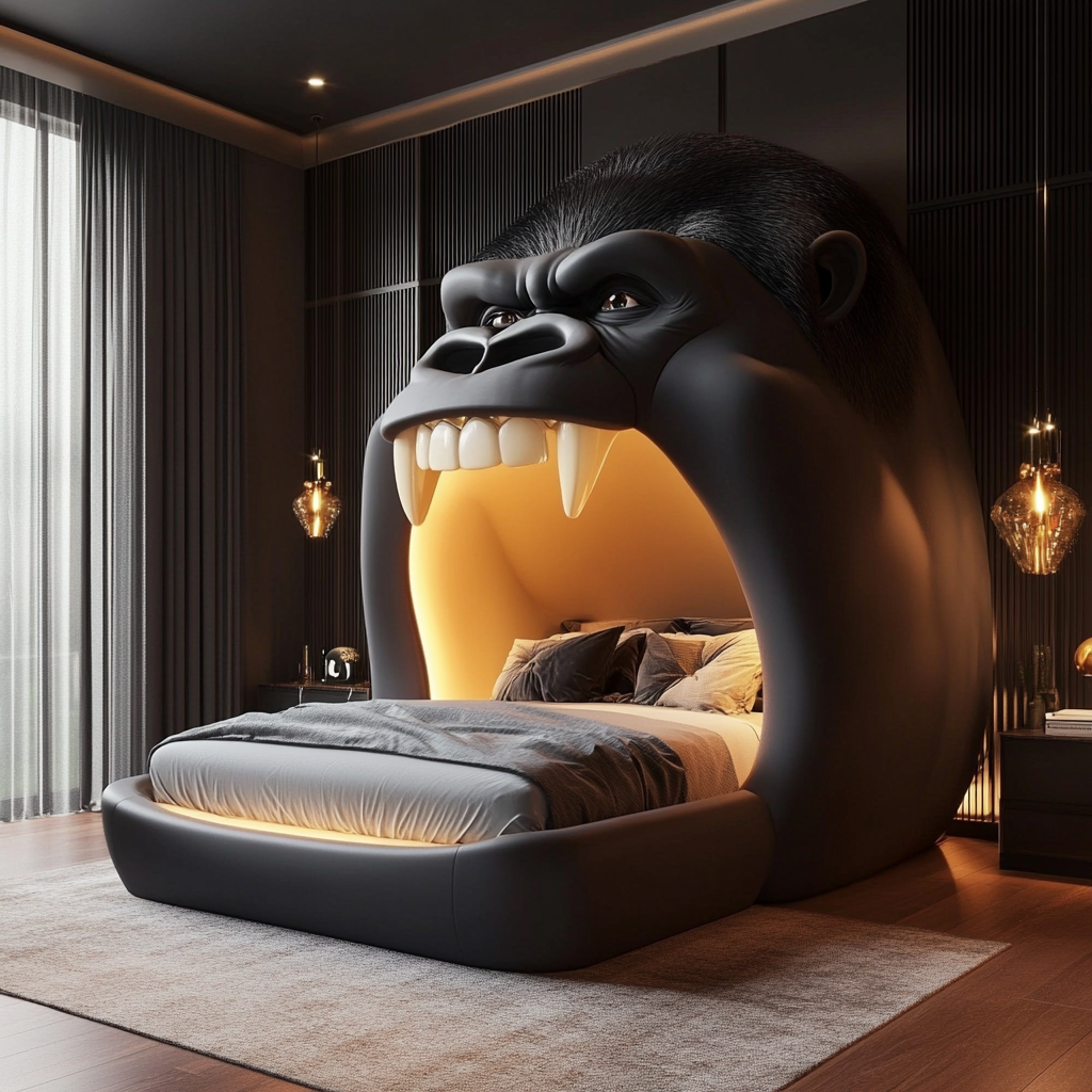 Gorilla-shaped stylish bed with cozy duvet inside