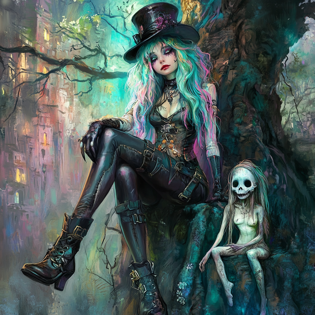 Gothic, kawaii art scene with spooky, eerie vibe.