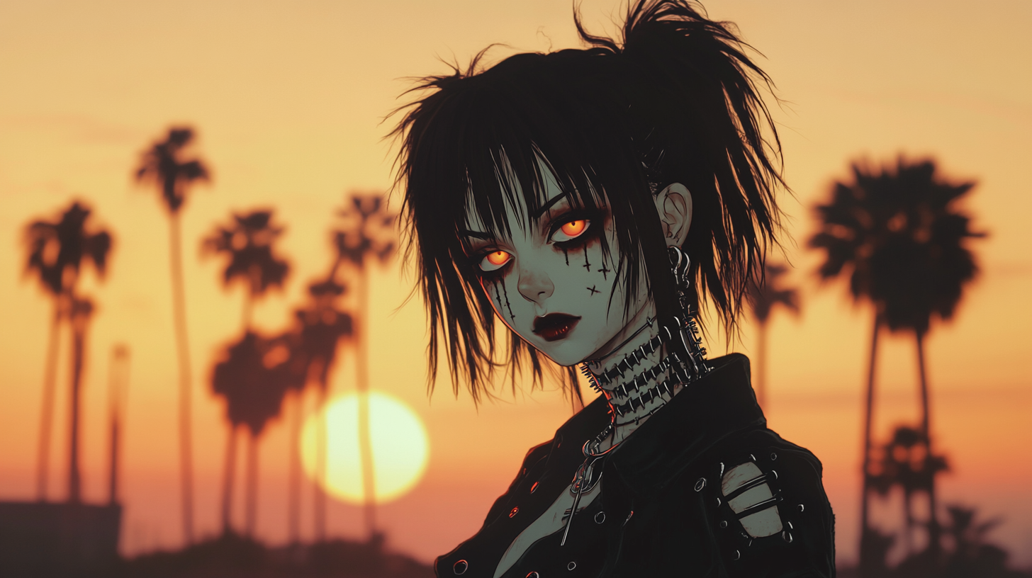 Gothic Girl with Reattached Head at Sunset