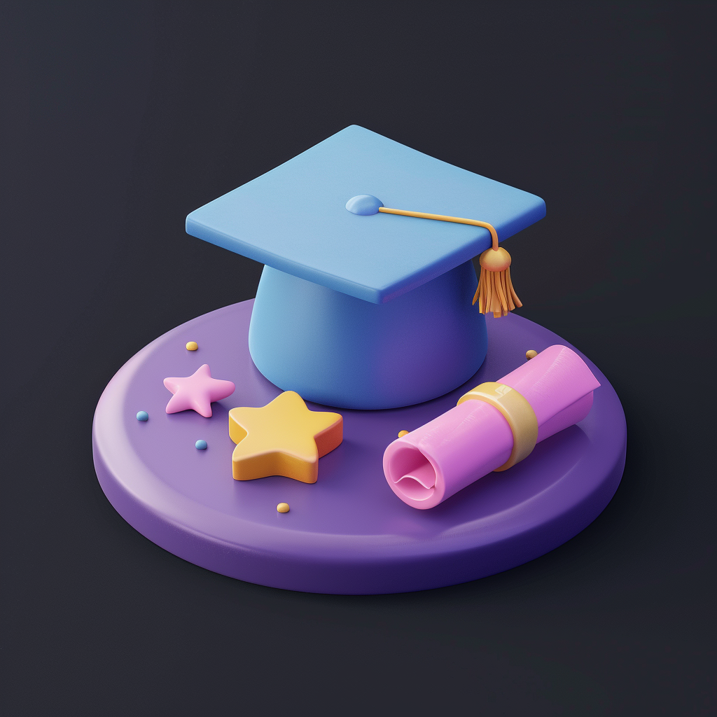 Graduation cap and diploma in colorful clay design