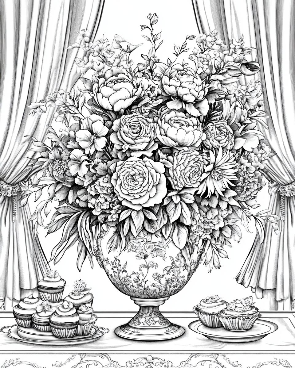 Grand Flower Arrangement on Victorian Dessert Table