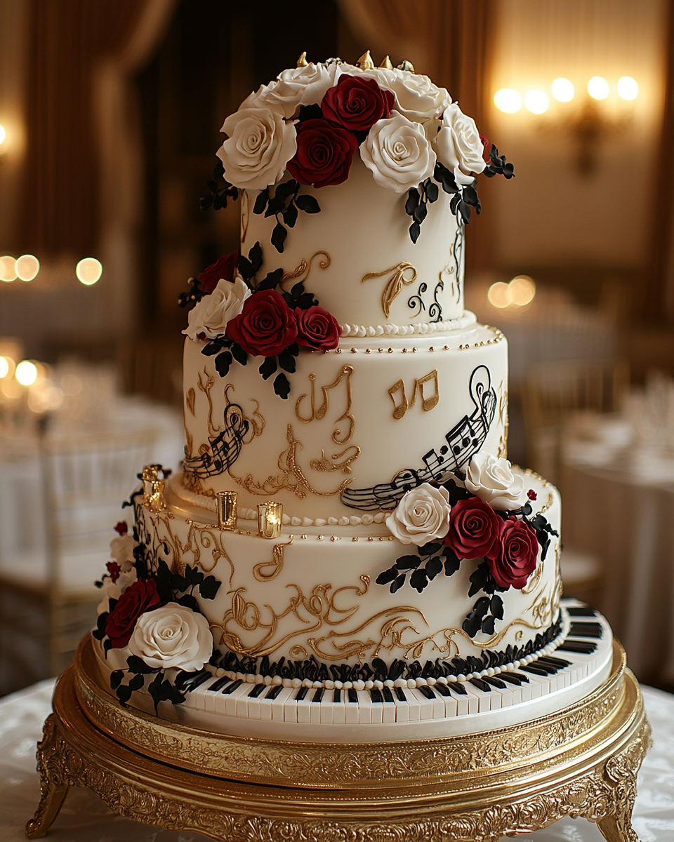 Grand Piano Wedding Cake with Elegant Decor