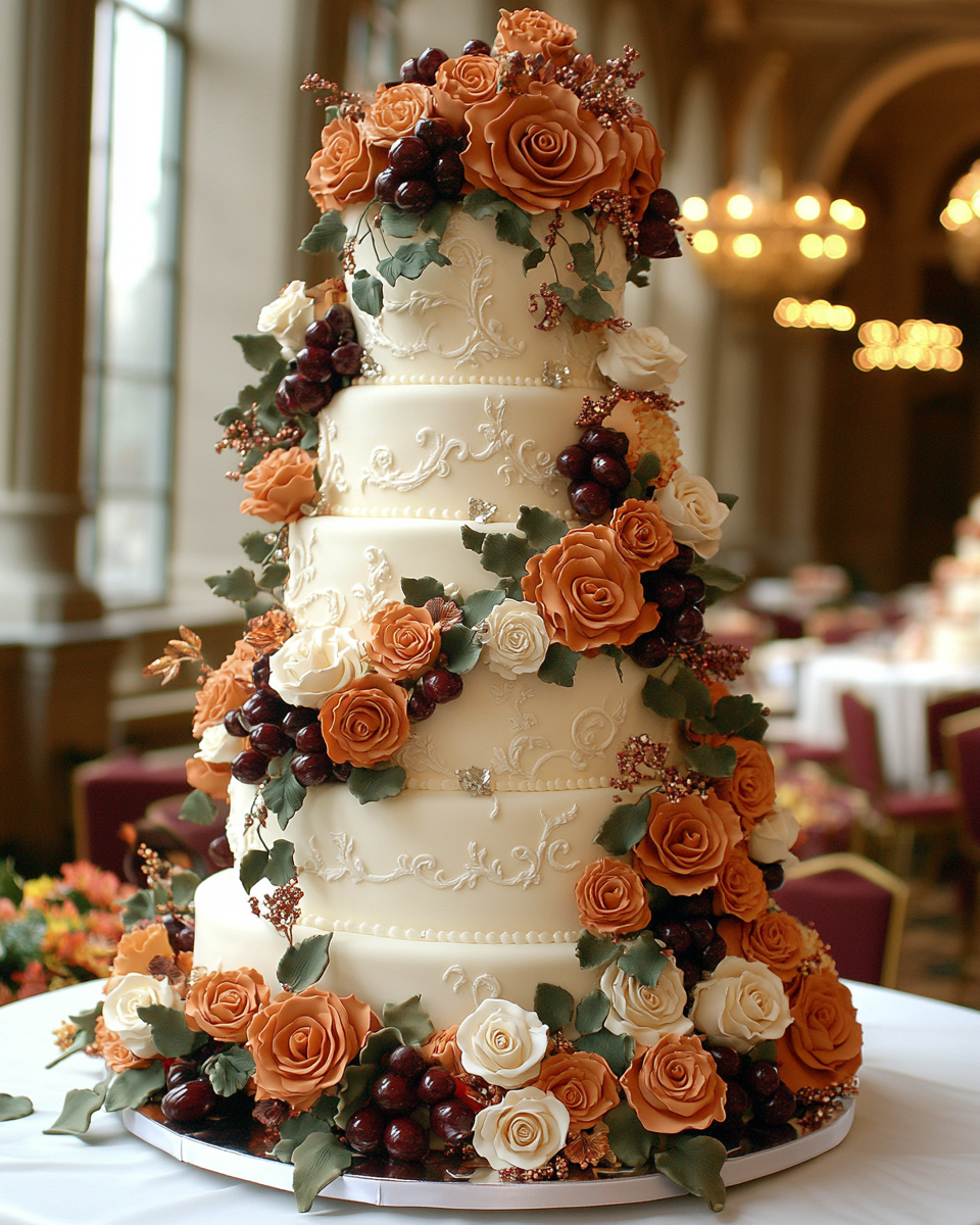 Grand Victorian Wedding Cake with Roses and Gems