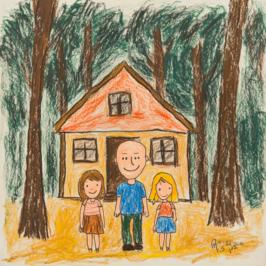 Grandfather and Three Grandchildren in Forest Home Joyful