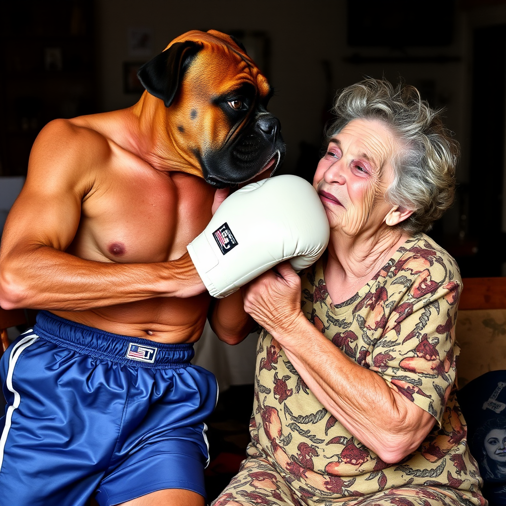 Grandma knocks out boxer in boxing match.