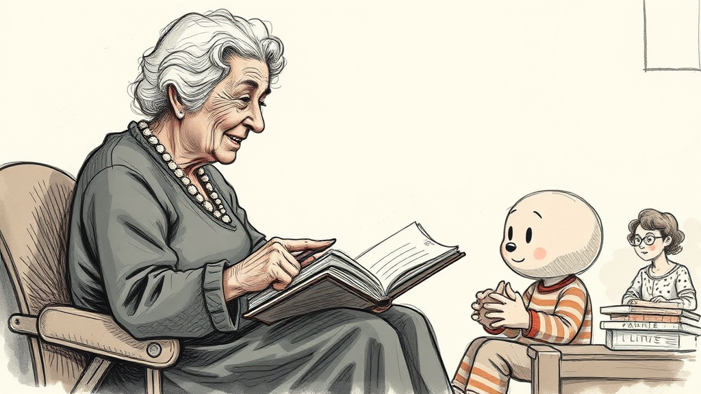 Grandma telling stories sketch illustration