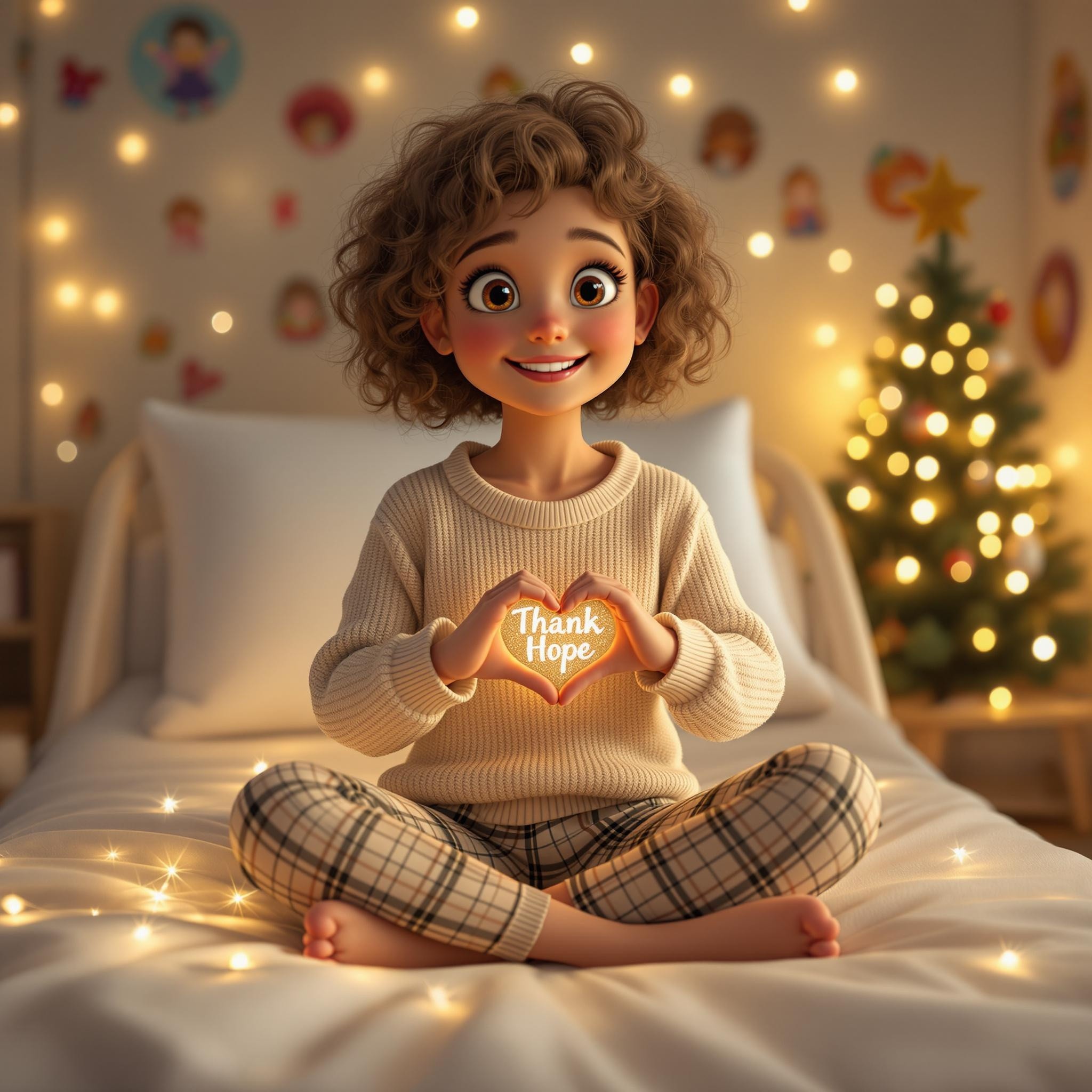 Grateful Charlotte in Festive Hospital Room