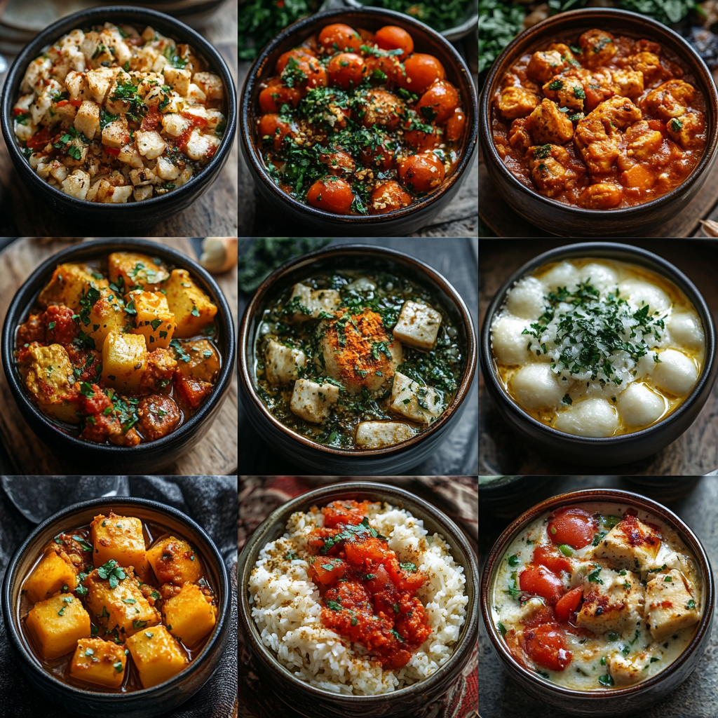 Grid of Food Bowls at Moroccan Table