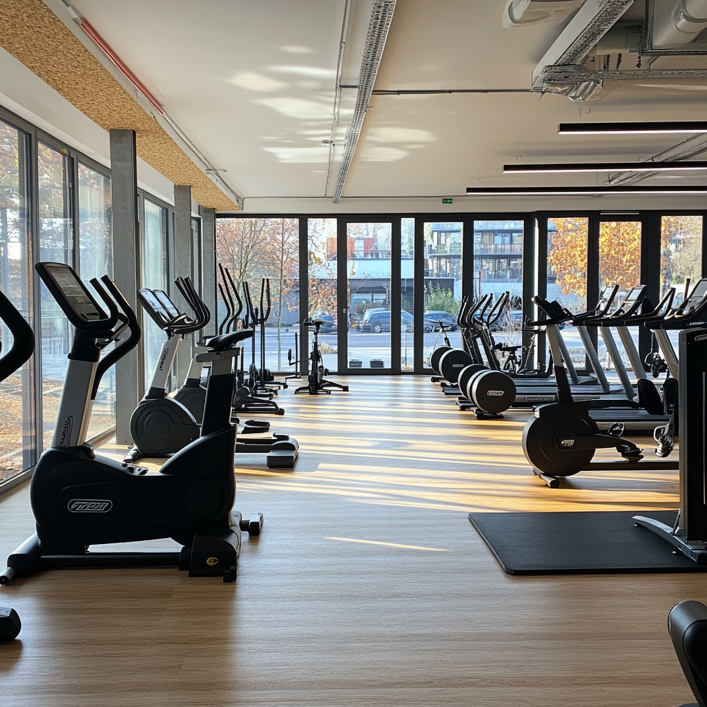 Gym on first floor for young people, well-equipped.