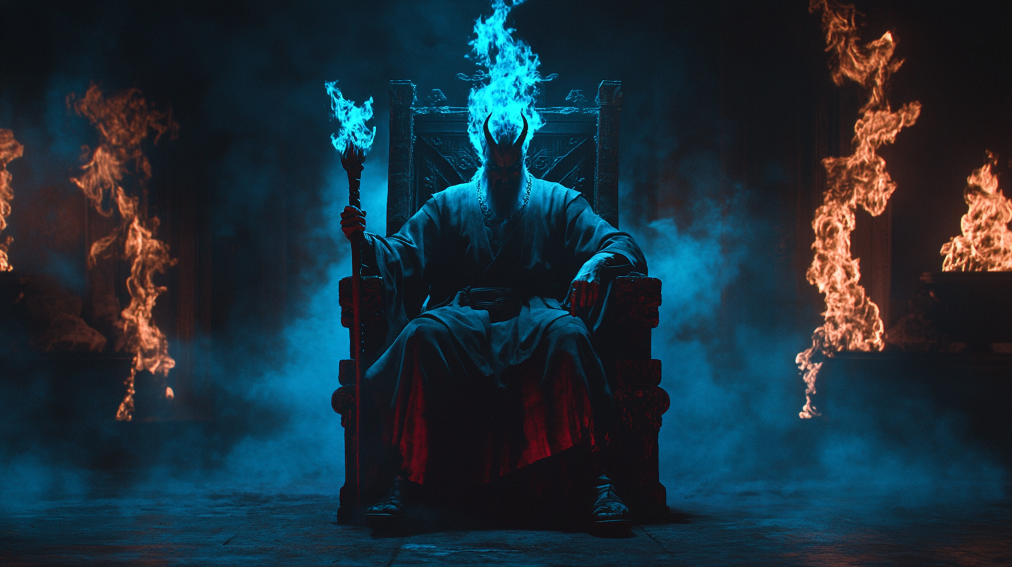 Hades on Dark Throne with Blue Flame Glow