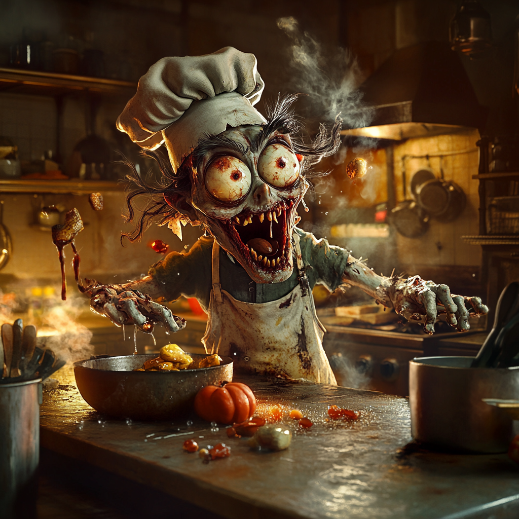 Halloween Chef Cooks in Creepy Haunted Kitchen