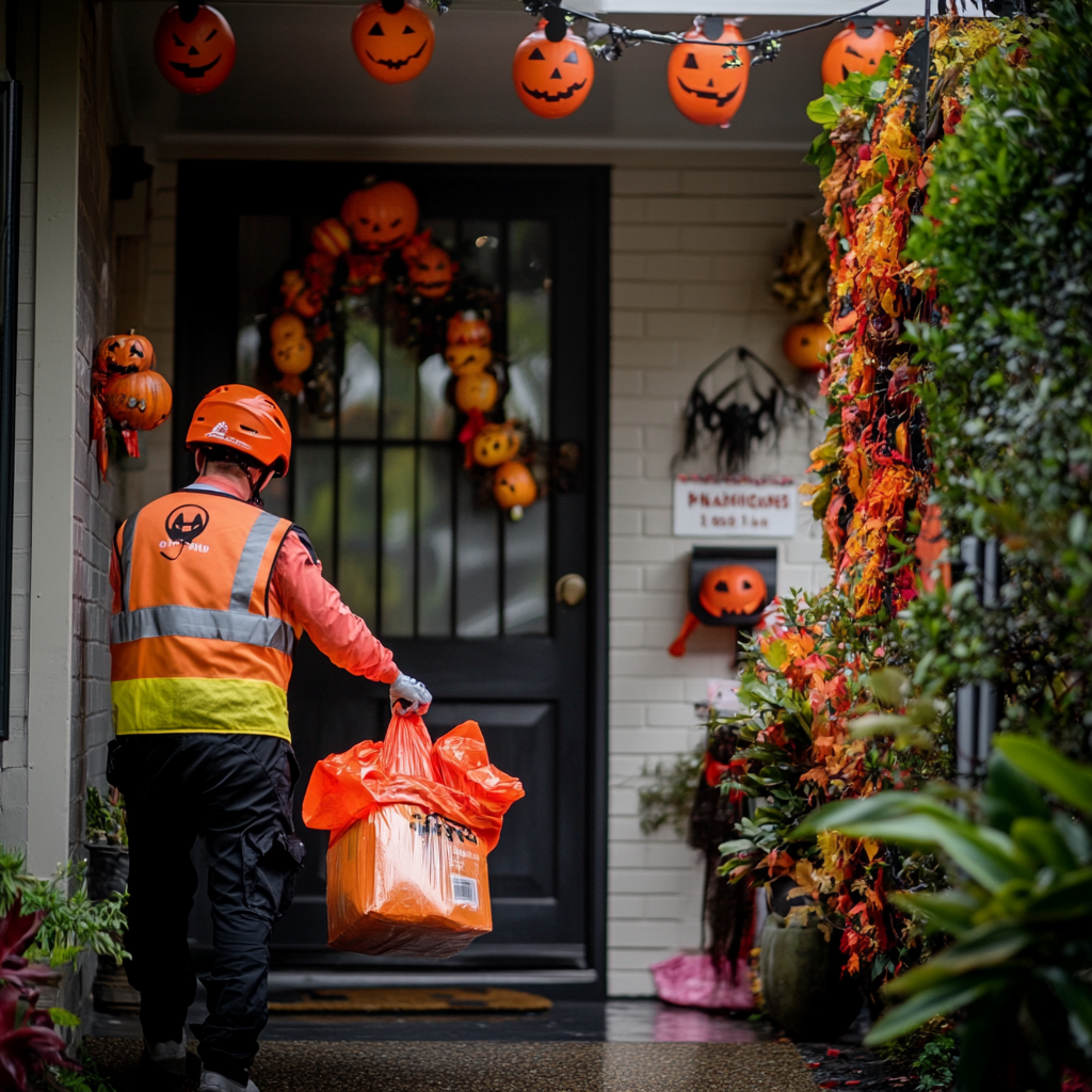 Halloween delivery at colorful house in Australia