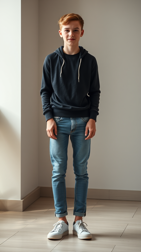 Handsome 13-Year-Old European Boy Wearing Sneakers