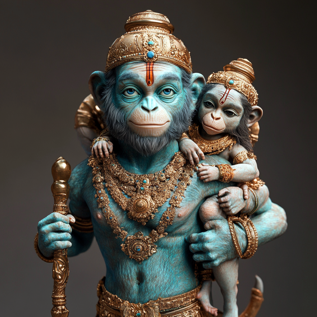 Hanumanji carrying Shri Ram and Lakshman.