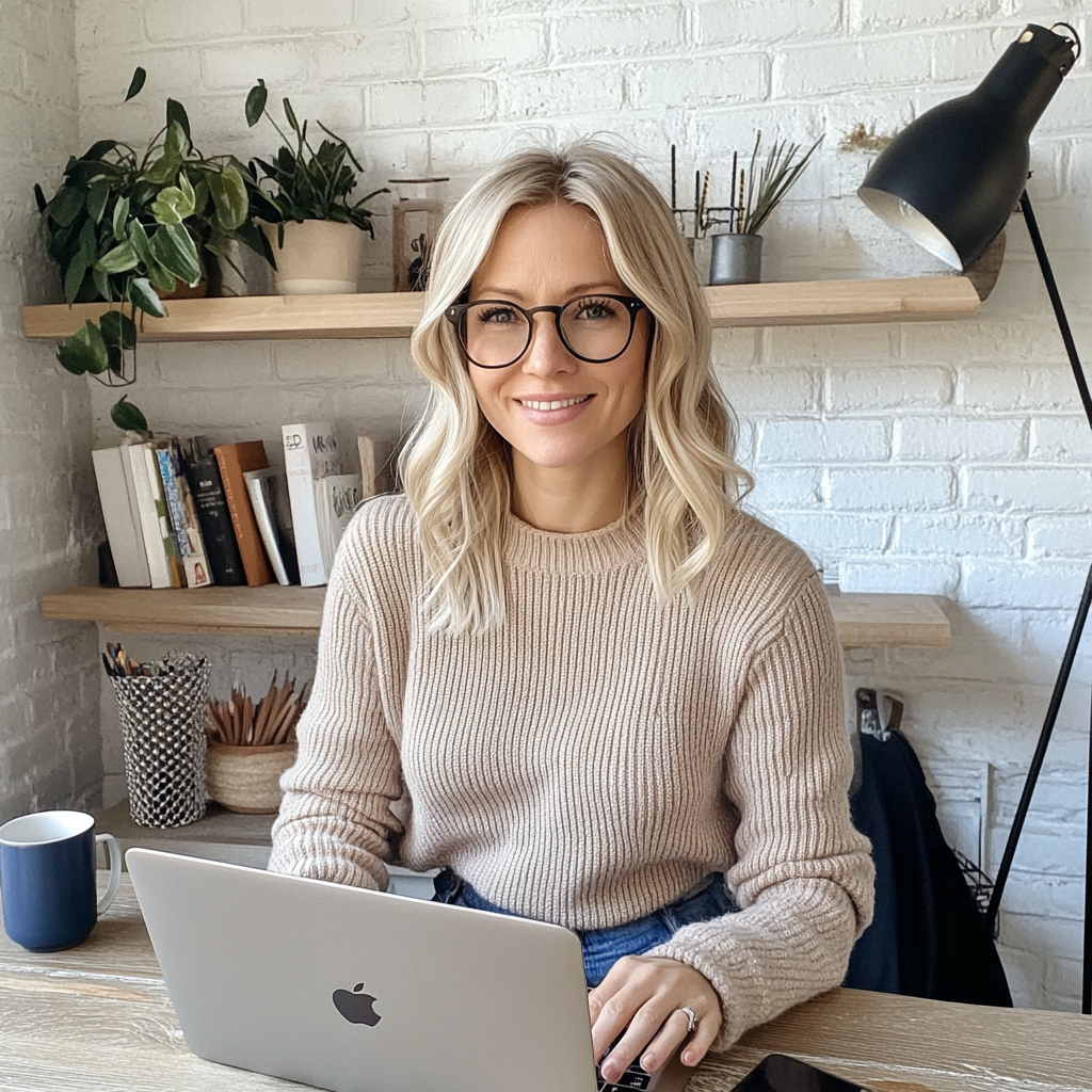 Happy Business Woman Working in Cozy Workspace