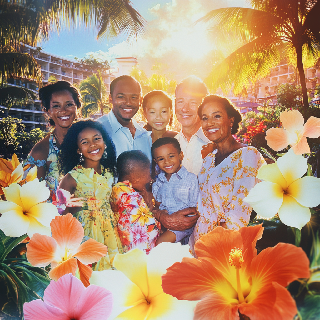 Happy Family Vacation in Hawaii at Sunset